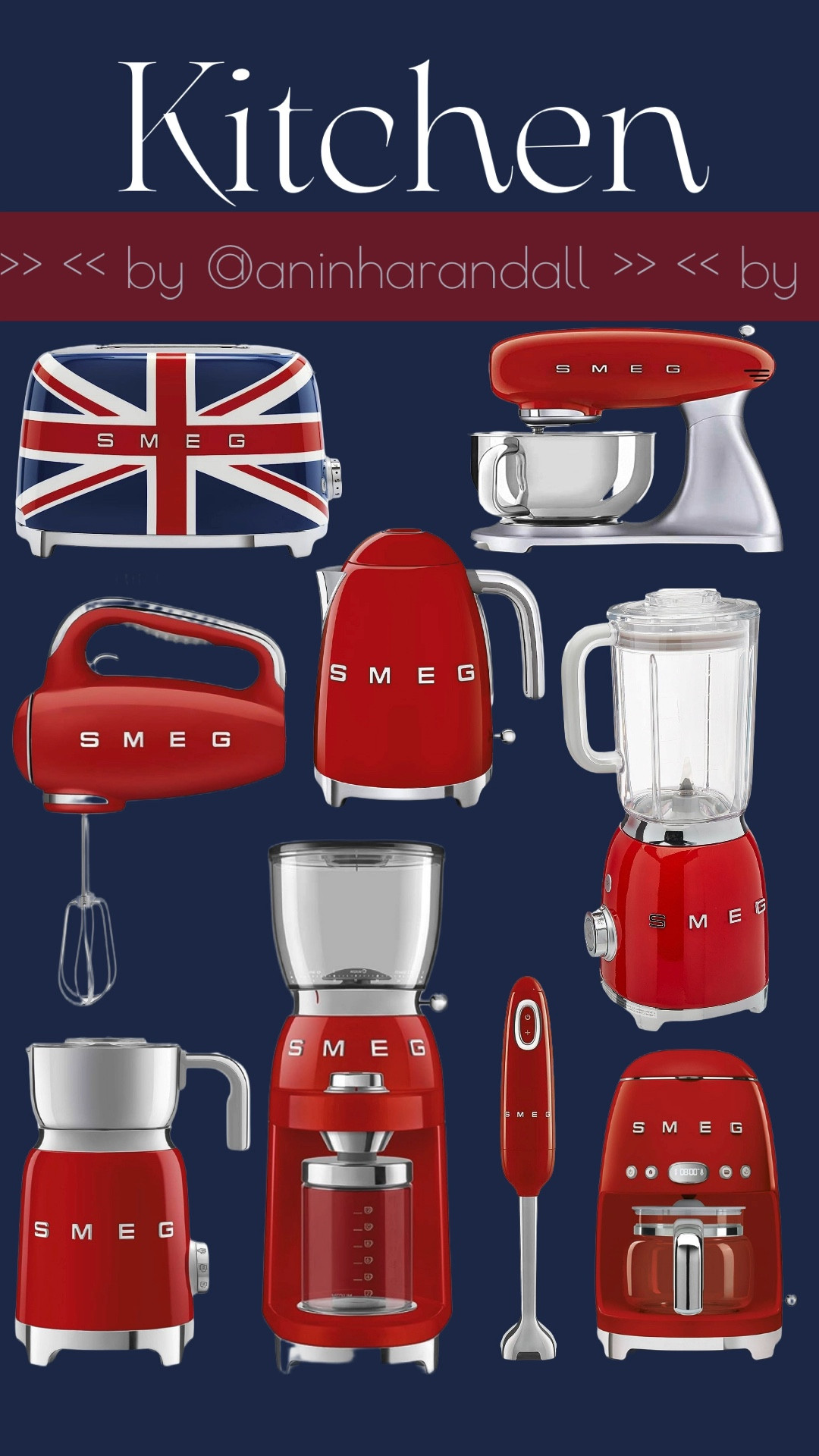 Kitchen supplies | SMEG | Smeg 50's Retro Style Aesthetic Coffee Grinder | Smeg 50's Retro Red Stand Mixer | Smeg Red 50's Retro Style Electric Hand Mixer |  | SMEG 50's Retro Milk Frother | Style Aesthetic Hand Blender | Retro Line Union Jack 2-Slice Toaster | Retro Style Aesthetic Electric Kettle with Embossed Logo | Smeg Drip Filter Coffee Machine

#LTKFind #LTKhome #LTKsalealert