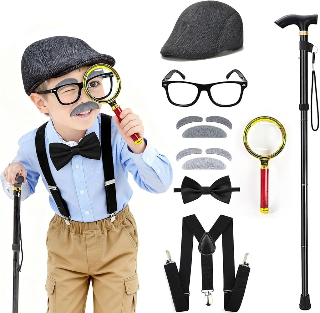 Kids 100th day of school costume for Boys, Old man dress up for kid, Old person costume For Boy... | Amazon (US)