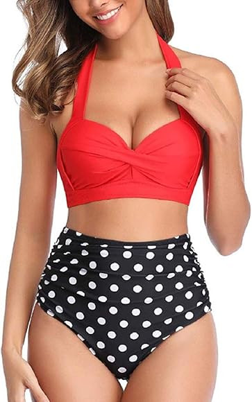 Tuopuda Swimsuit for Women Two Pieces Padded Bikini Sets Retro Bathing Suits Tummy Control High W... | Amazon (UK)