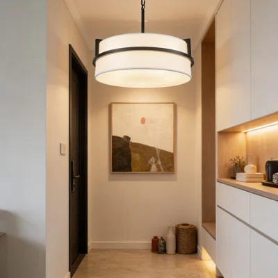 Modern Drum Chandelier With White Linen Shade, 5-Light Adjustable Pendant Light Fixture For Kitchen Island, Dining Room, And Bedroom | Wayfair North America