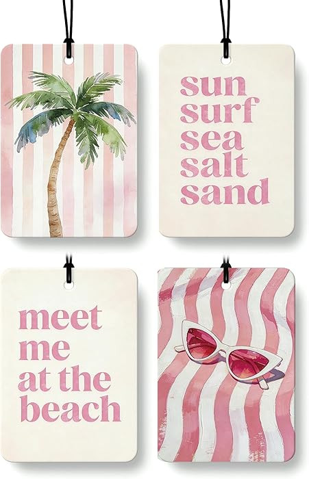 Pink Coastal Beach Car Air Freshener 4 Pcs Coconut Scented, Preppy Palm Tree Sunglasses Car Acces... | Amazon (US)
