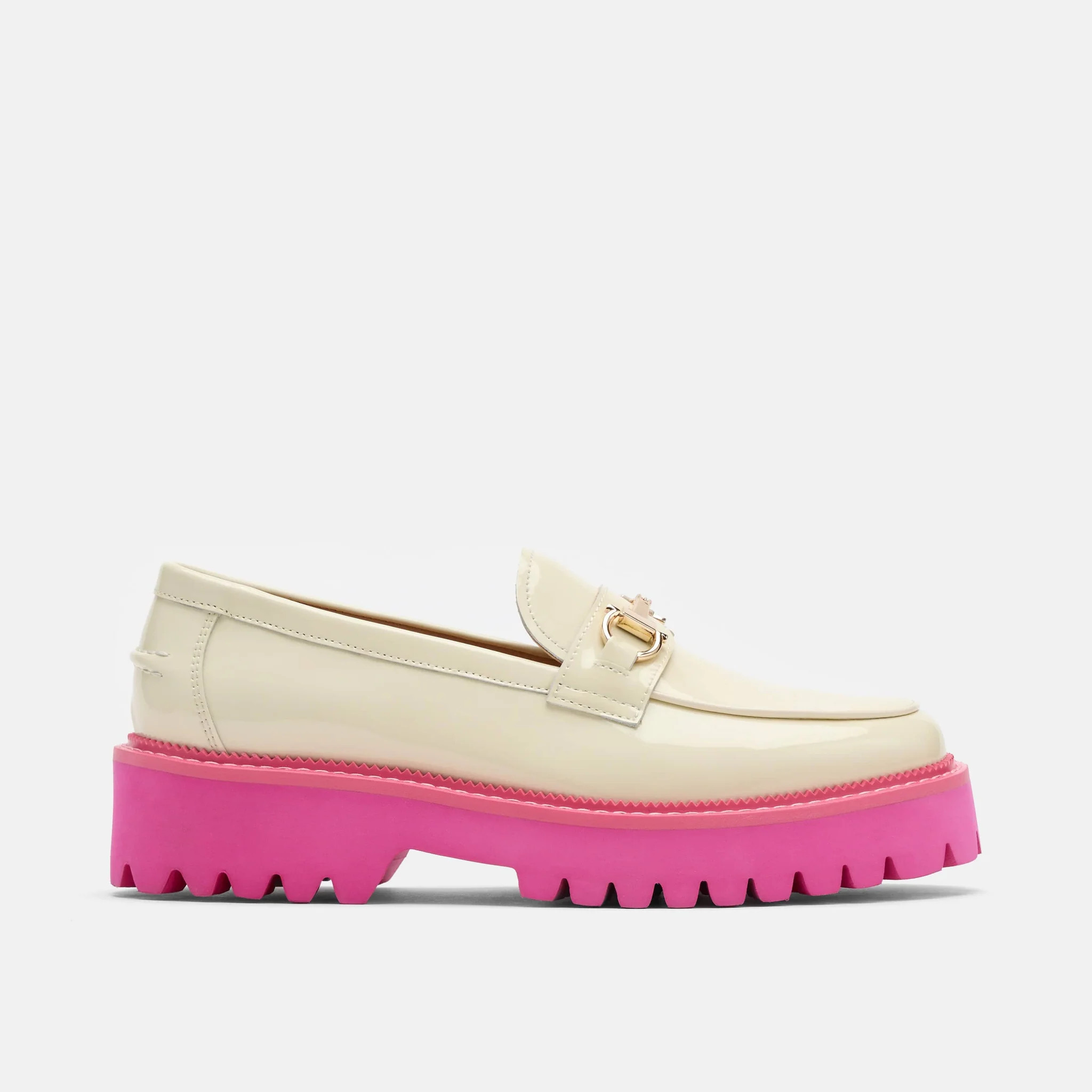 Ms. Boulevard Cream/Pink Patent Leather Bit Loafers | Marc Nolan