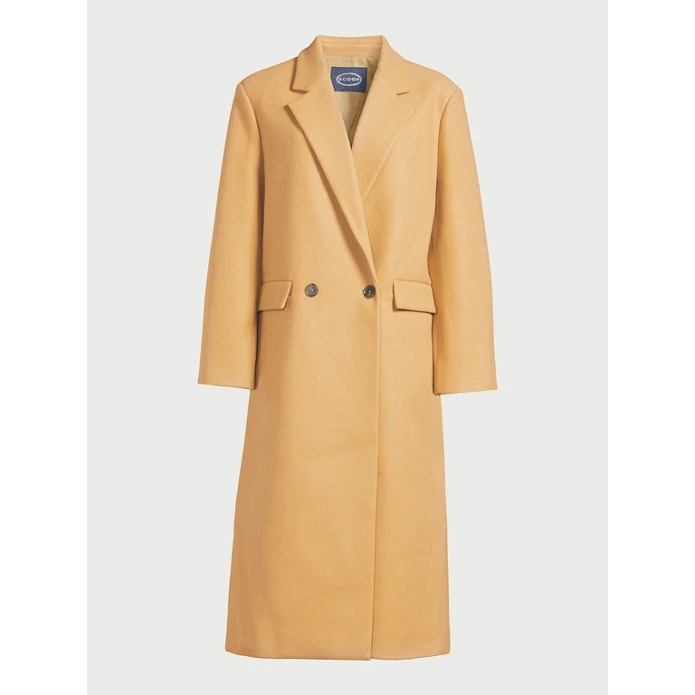 Scoop Women's Faux Wool Double Breasted Coat, Sizes XS-XXL | Walmart (US)