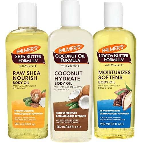 Palmer's Body Oil Variety Pack, Cocoa Butter, Coconut, and Shea, Dermatologist Approved, Instant Absorption, Bath, Body & Shower, 3 Pack (8.5 oz x 3) | Amazon (US)