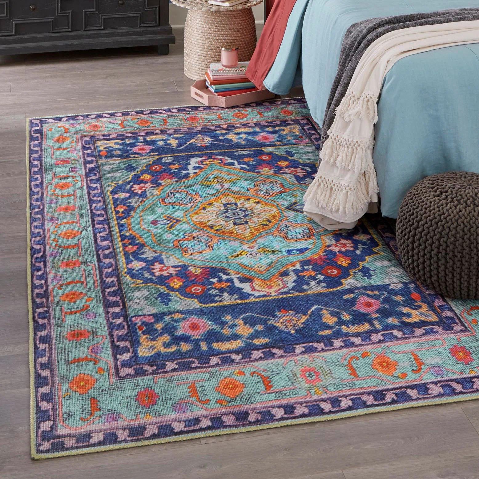 Mistana™ Sonja Oriental Blue/Black/Orange Area Rug & Reviews | Wayfair | Wayfair North America