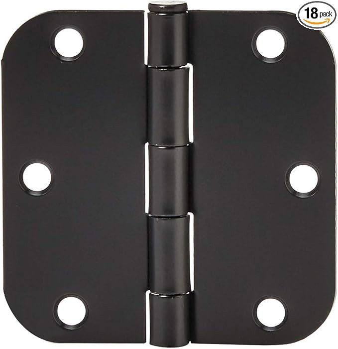 Amazon Basics Rounded 3.5 Inch x 3.5 Inch Door Hinges, 18 Pack, Matte Black | Amazon (US)