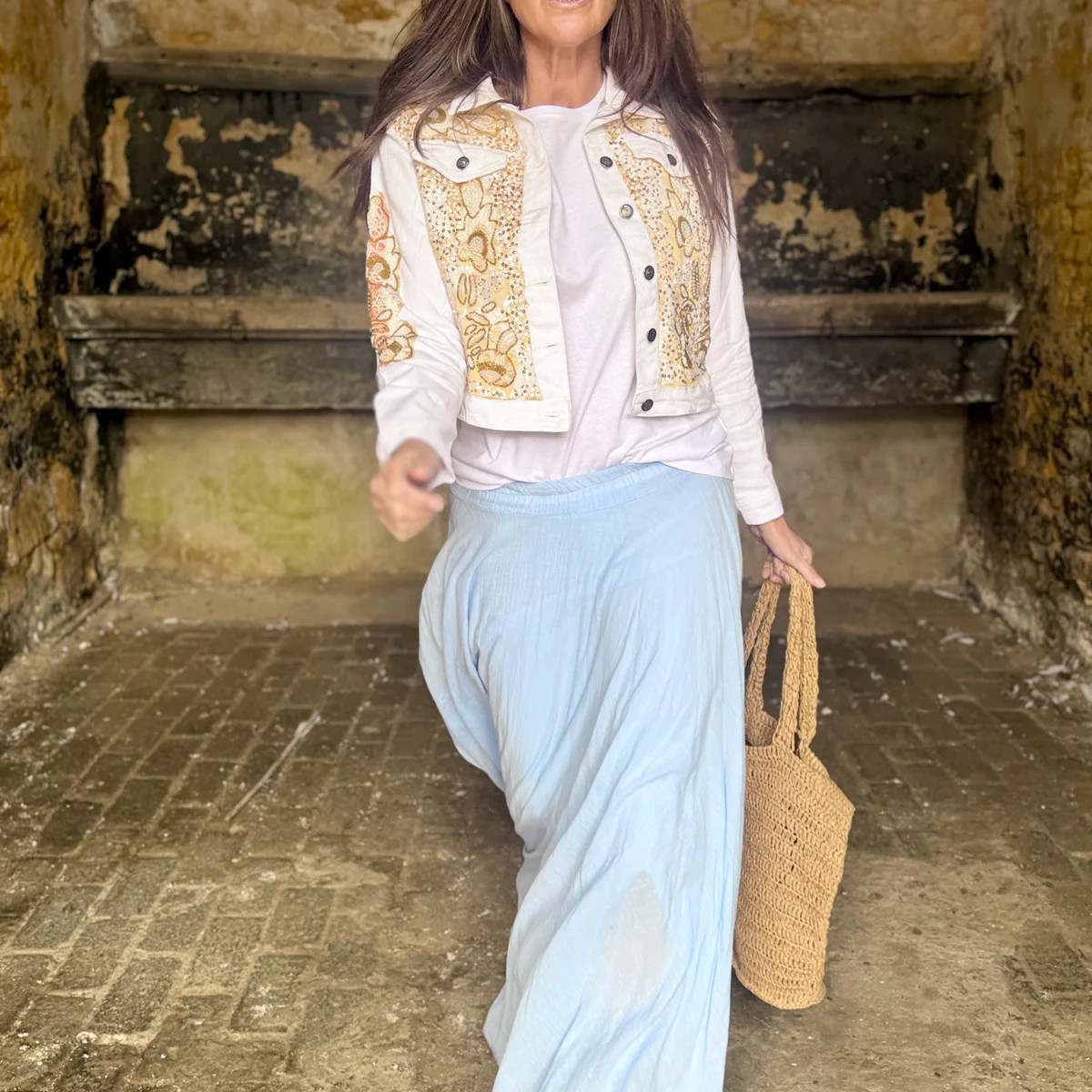Pearl Embellished Denim Jacket | Law and Co