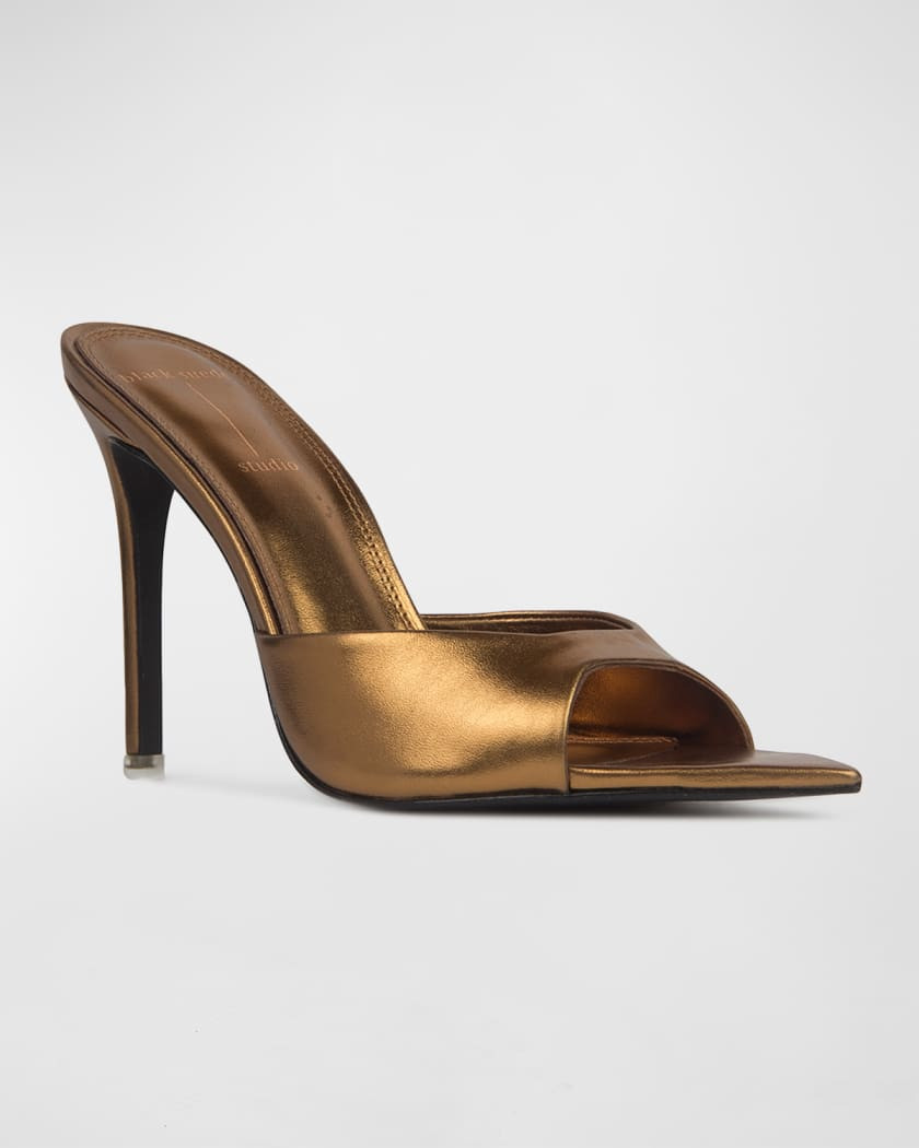 Black Suede Studio Brea Patent Mule Sandals | Neiman Marcus