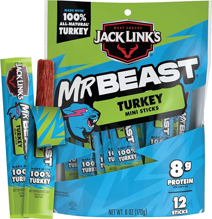 Jack Link’s x MrBeast Turkey Mini Sticks, As Seen on Beast Games, 8g Protein, Made with 100% Al... | Amazon (US)