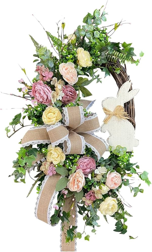 Easter Wreath Decoration-19 Inch Easter Wreath for Front Door Spring Wreath with Bunny, Artificia... | Amazon (US)