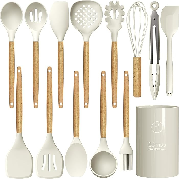 oannao Silicone Cooking Utensils Set - 446\u00b0F Heat Resistant Silicone Kitchen Utensils for Co... | Amazon (US)