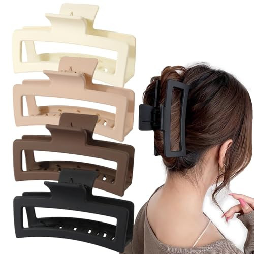 Misstars 4 PCS Extra Large Claw Clips, 5 Inch Jumbo Large Hair Clips for Thick, Long, Curly Hair, Big Matte Square Hair Clips, Strong Hold XL Oversized Hair Claw Clips for Women Thick Hair | Amazon (UK)