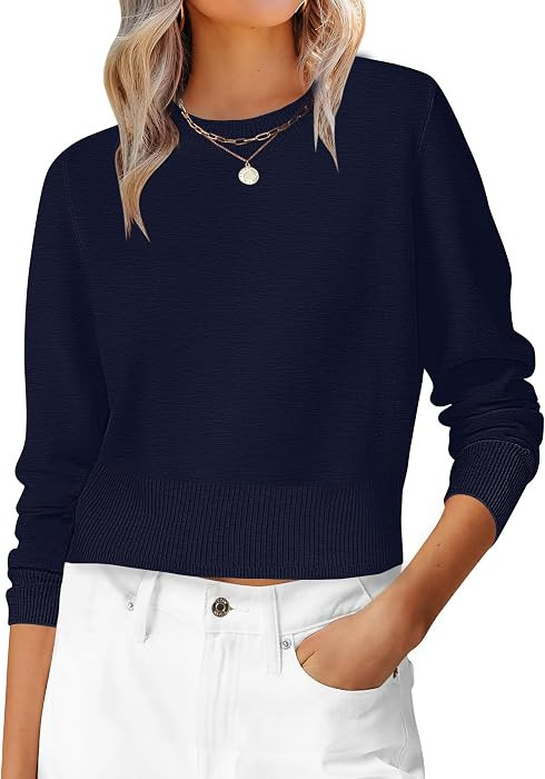 ANRABESS Women\u2019s Long Sleeve Cropped Crew Neck Lightweight Fall Sweaters     Business Casual... | Amazon (US)