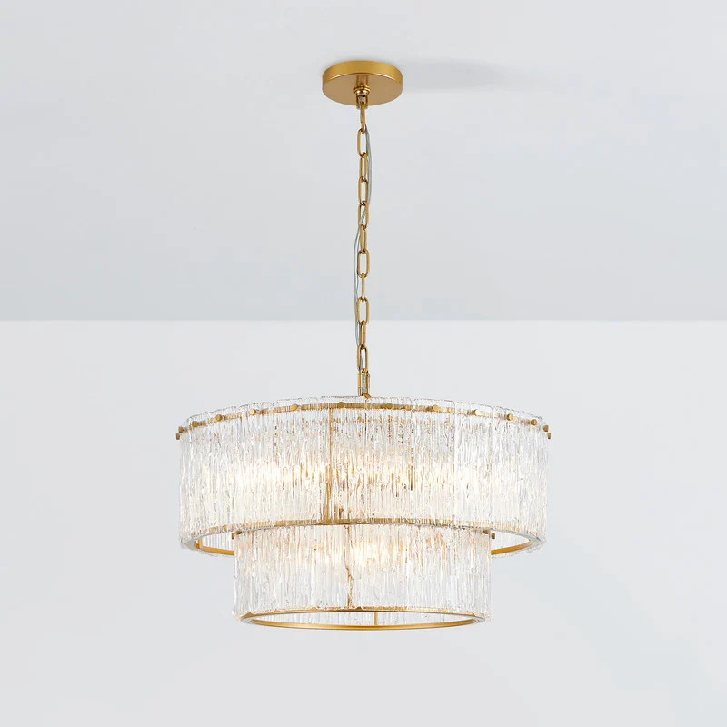 KAWOTI 2-Tier Modern Glam Chandelier with Textured Glass - 5-Light | Overstock
