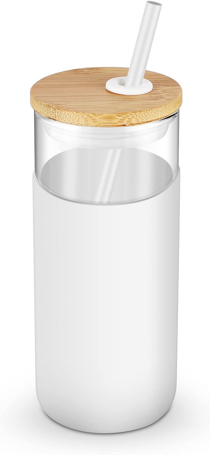 Tronco 20oz Glass Tumbler Straw Silicone Protective Sleeve Bamboo Lid - BPA Free | Amazon (US)