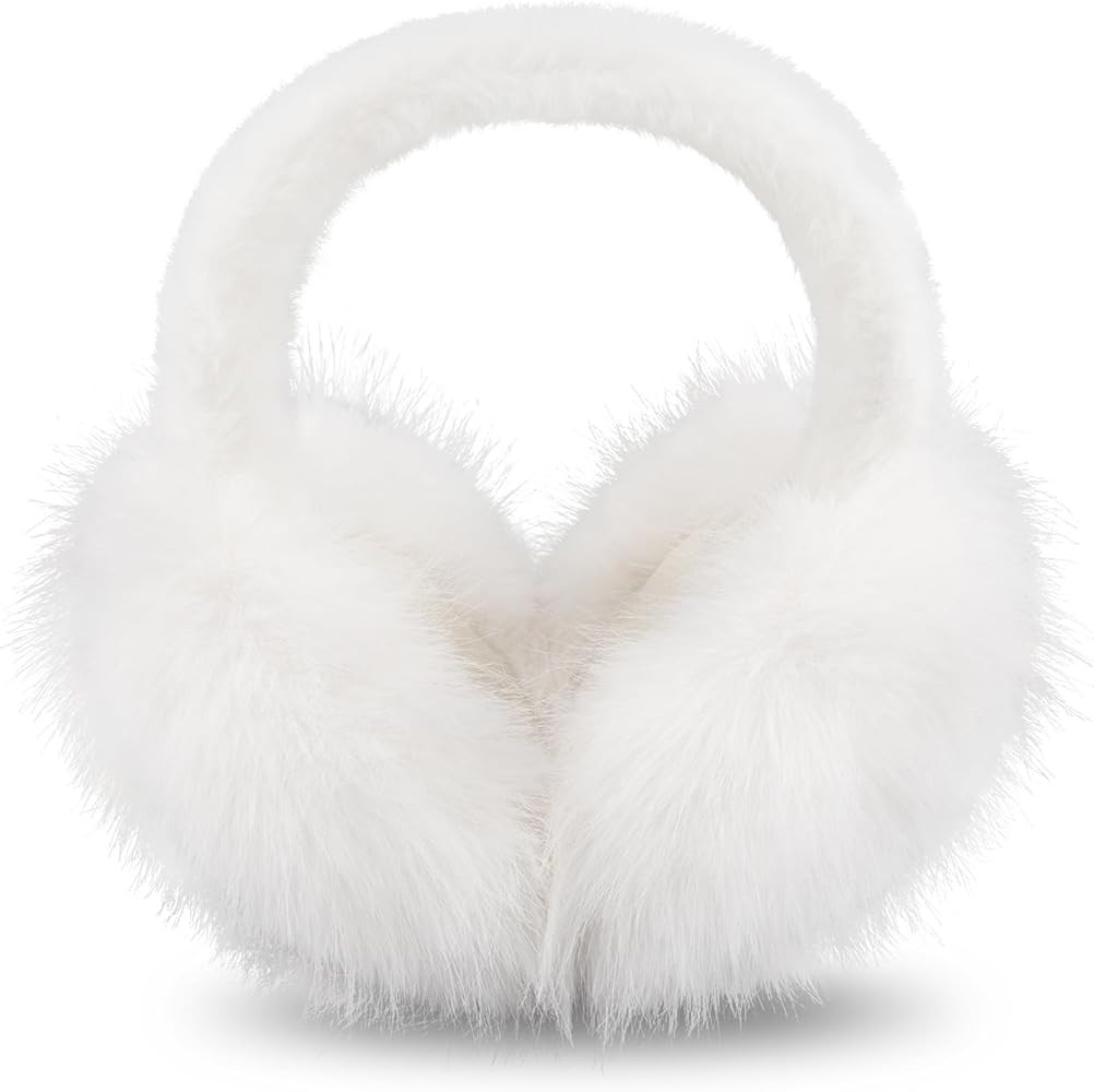 Ear Muffs for Winter Women Girls Faux Fur Fuzzy Earmuffs Foldable Ear Warmer Fleece Lining Ear Co... | Amazon (US)