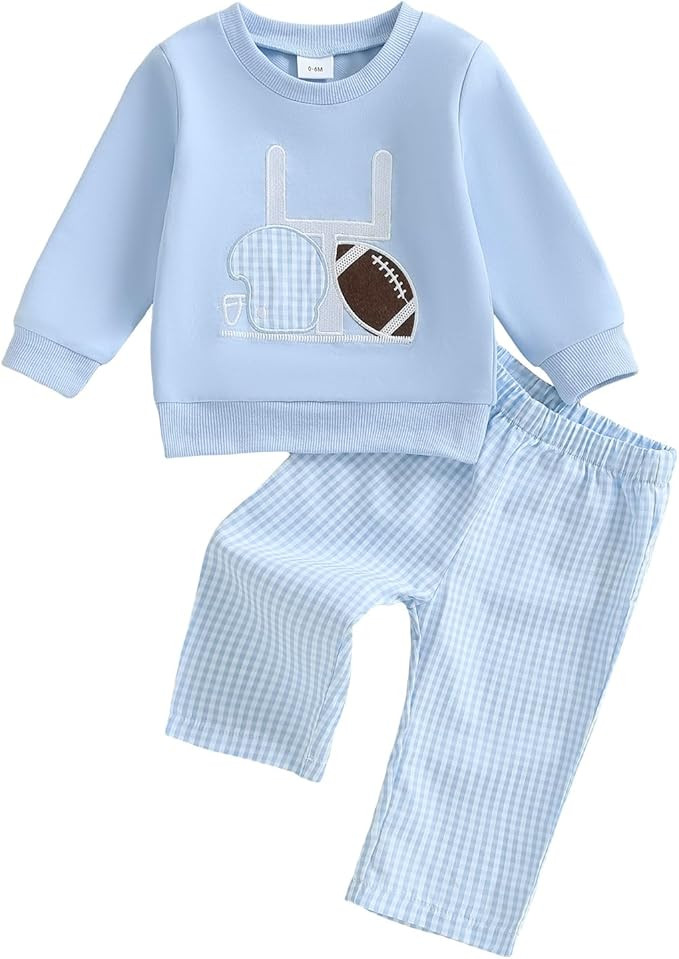 Toddler Baby Boy Rugby Outfit Long Sleeve Smocked Sweatshirt Tops Gingham Plaid Pants Two Piece F... | Amazon (US)