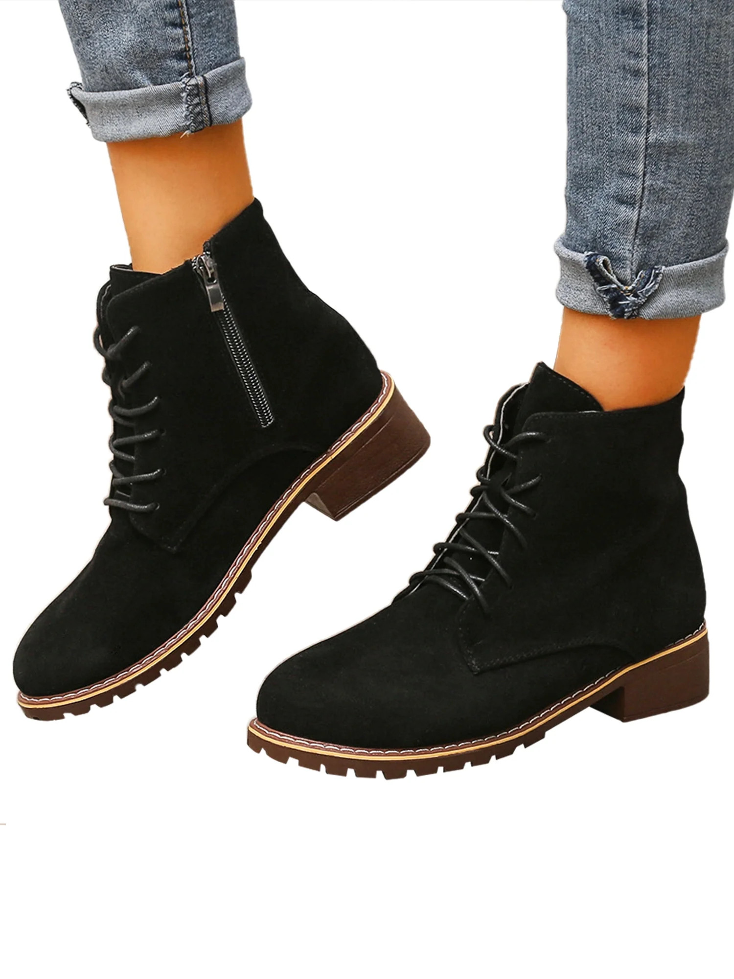 SIMANLAN Womens Low Heel Ankle Boots Western Cowgirl Thick Rubber Outdoor Walk Boot - Walmart.com | Walmart (US)