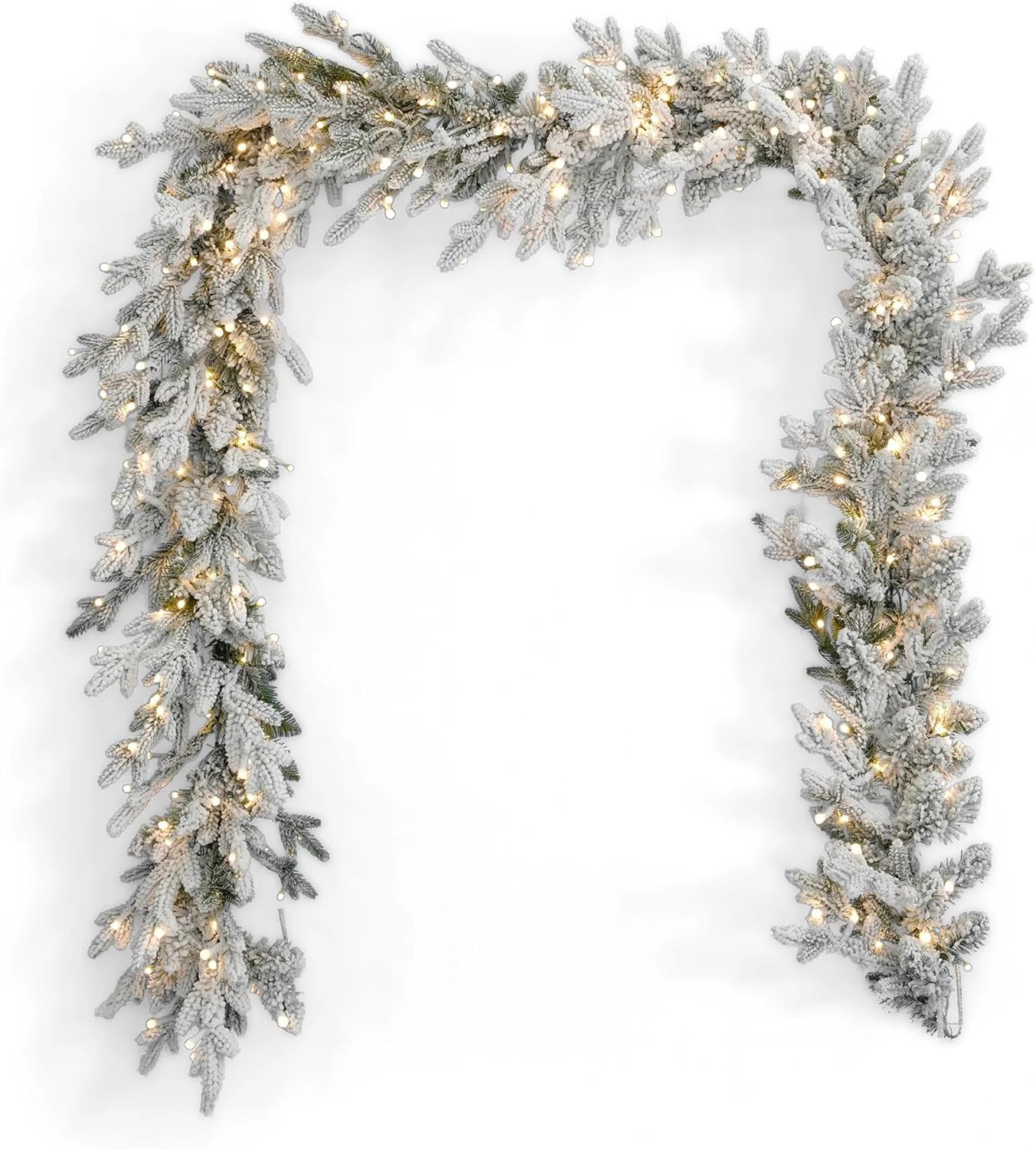 Dandan Flocked Pine 9' Garland with Warm LED Lights LED Lights | Indoor Outdoor | Plug in LED Lig... | Amazon (US)