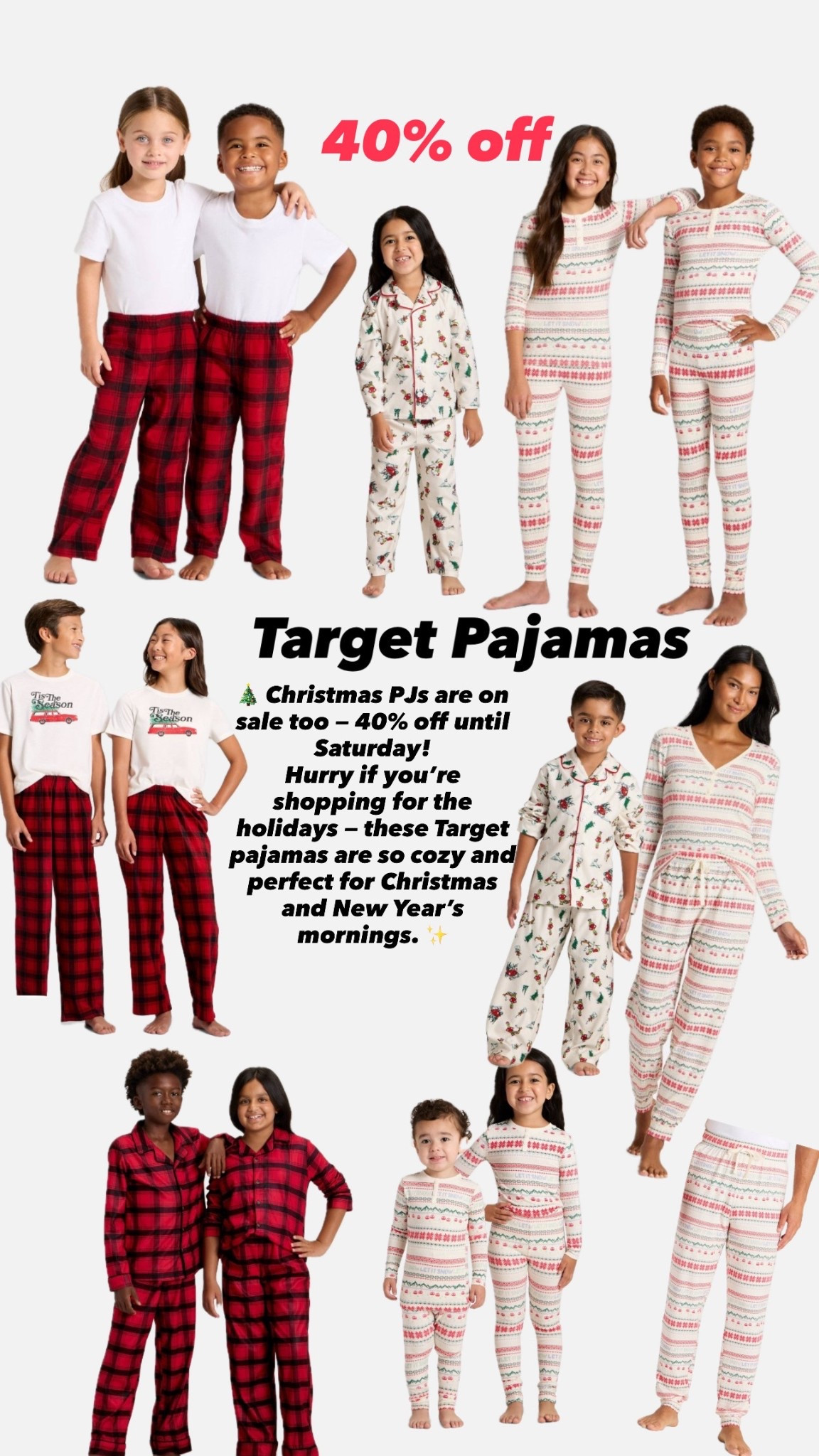 🎄 Christmas PJs from Target are on sale — 40% off until Saturday!
Hurry if you’re shopping for the holidays — these Target pajamas are so cozy and perfect for Christmas and New Year’s . ✨

#LTKHoliday #LTKSeasonal #LTKSaleAlert