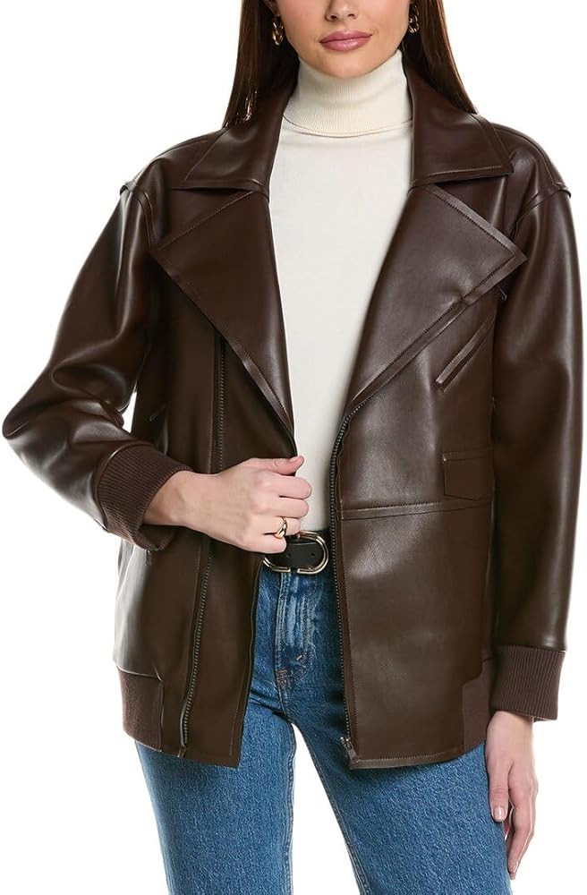 Women's Vegan Leather Oversized Raw Edge Moto | Amazon (US)