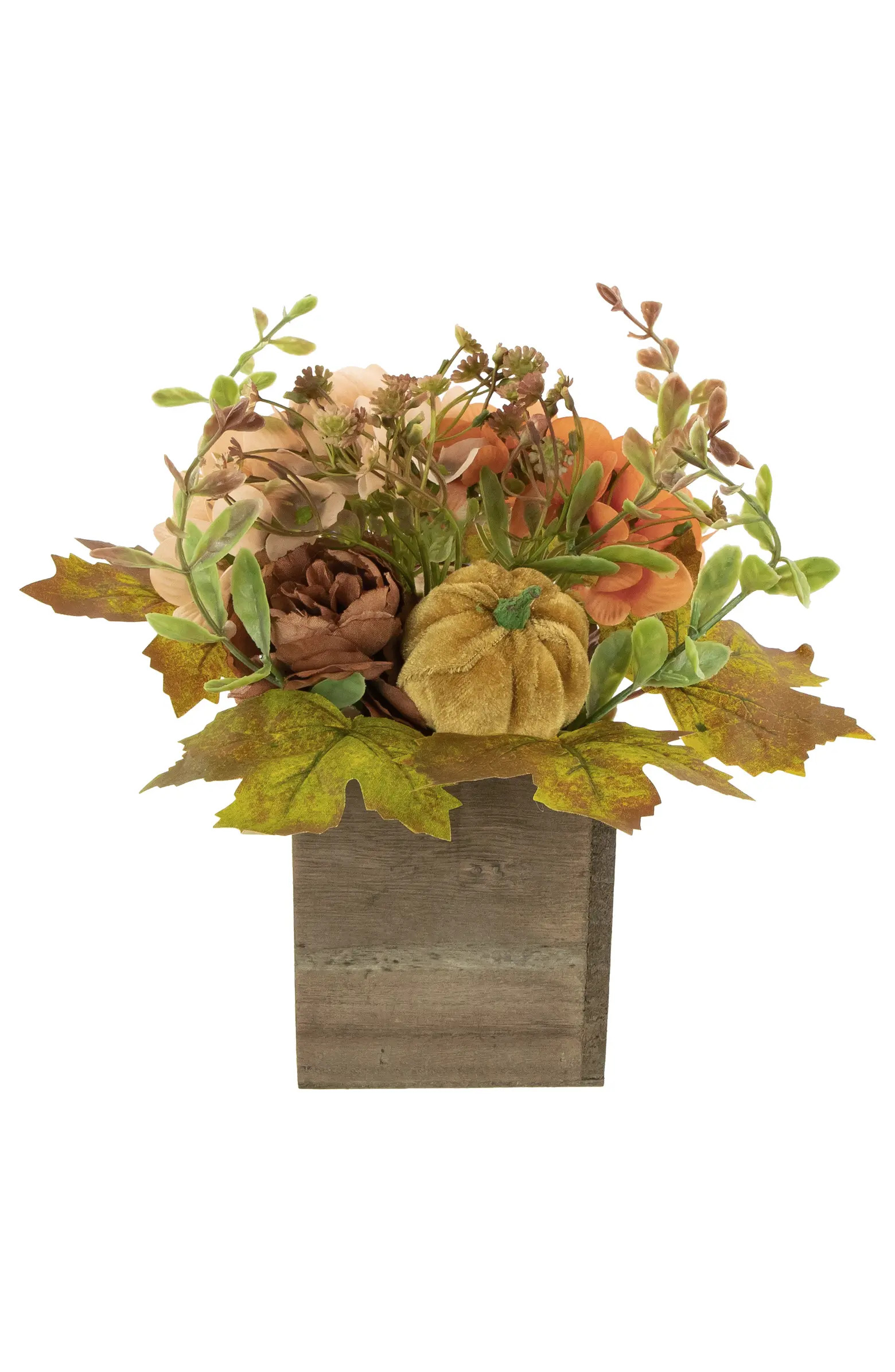 Floral and Pumpkin Wooden Box Fall Harvest Decoration - 10" x 8" - Orange and Brown | Nordstrom