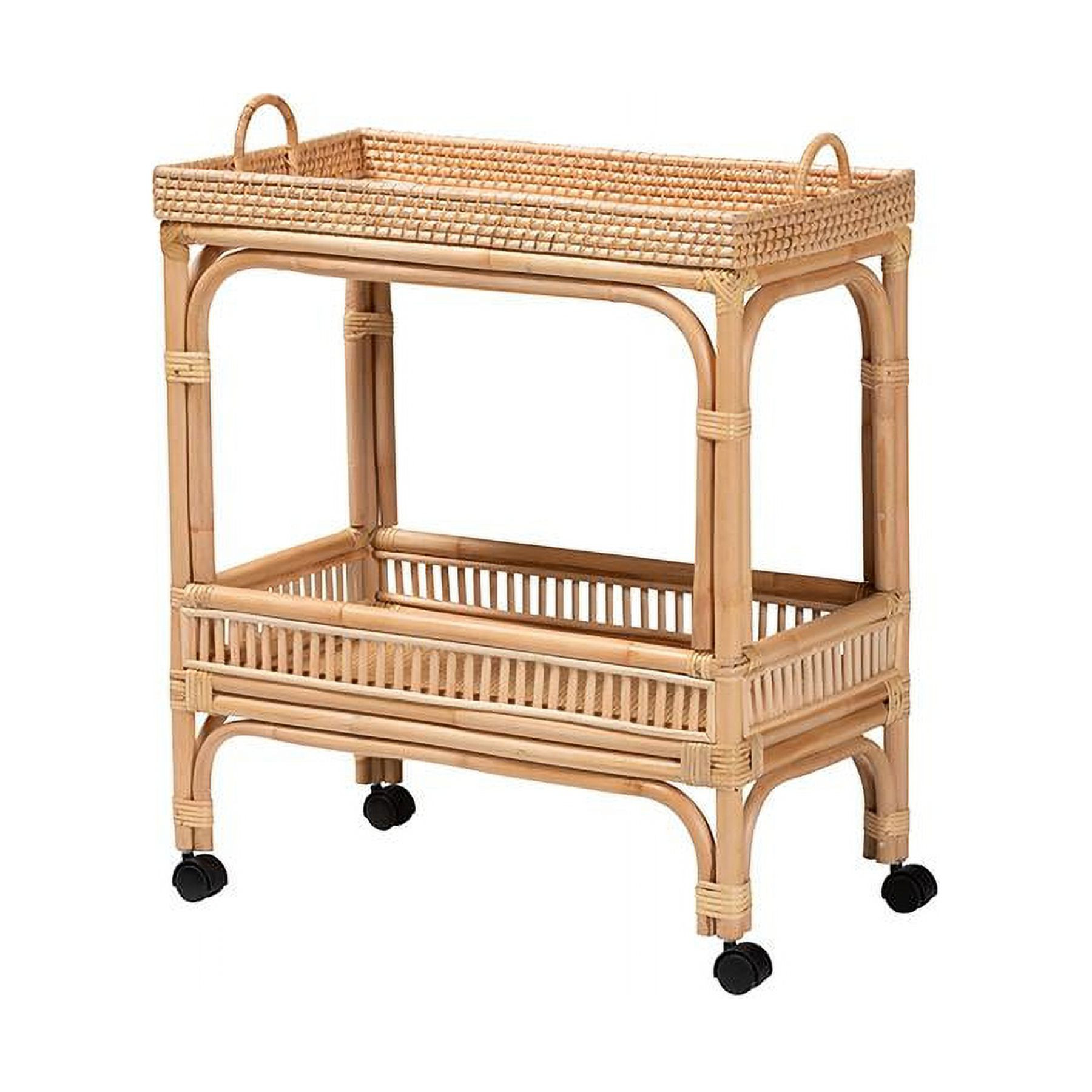 bali & pari Lombok 1-Shelf Modern Rattan & Wood Wine Cart in Natural Brown | Walmart (US)