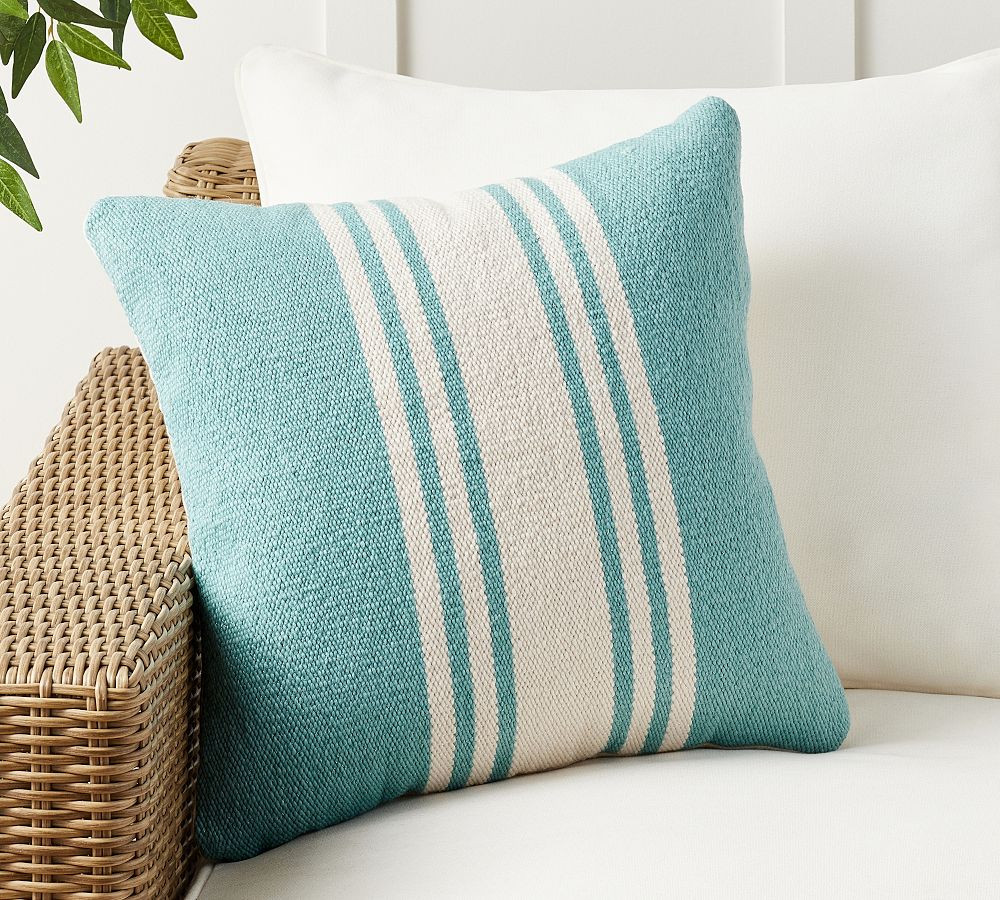 Modern Farmhouse Striped Outdoor Throw Pillow | Pottery Barn (US)