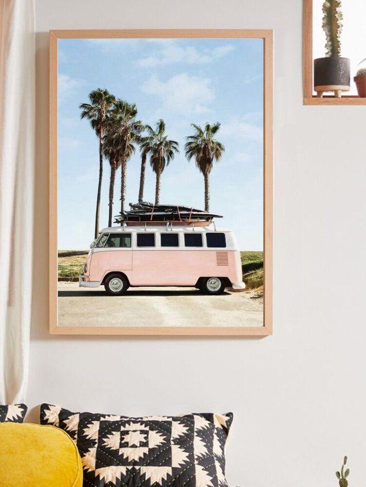 Pink Bus Wall Print Without Frame | SHEIN