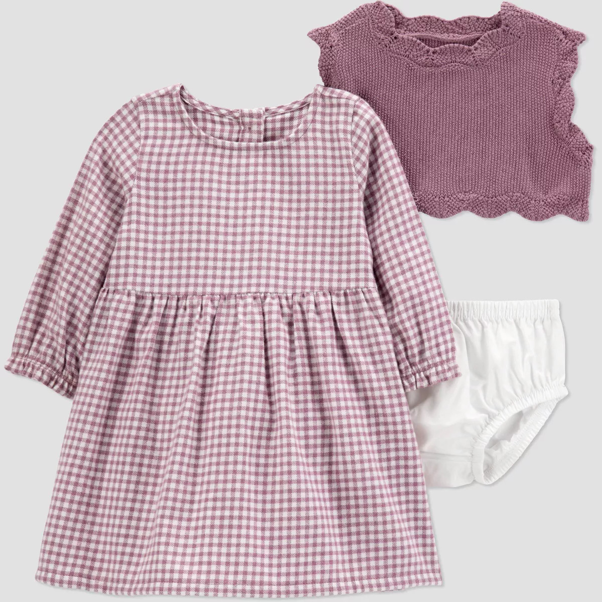 Carter's Just One You® Baby Girls' 3pc Gingham Dress Sweater Set - Plum | Target
