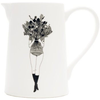 Off White and Black Flower Girl Jug | Trouva (Global)