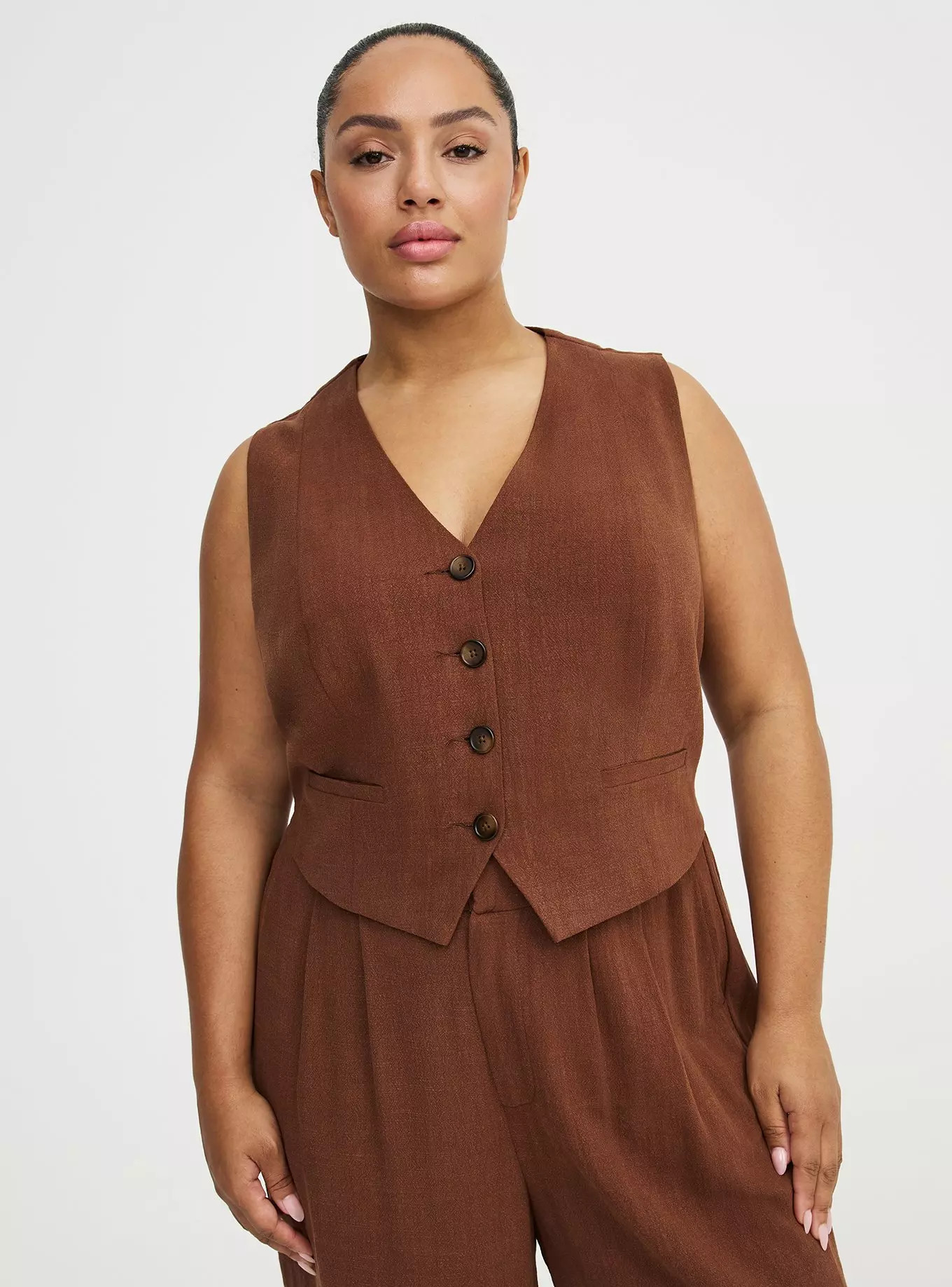 Tailored Linen-Blend Vest | Torrid (US & Canada)