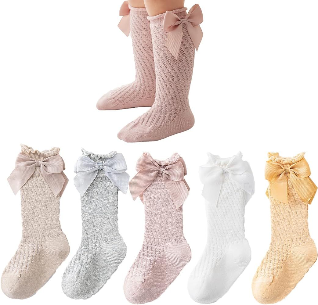 TIBE PINCESS Baby Girls knee high socks Toddler Bow Mesh Breathable Dress Socks Kids Cotton Tube Uni | Amazon (US)