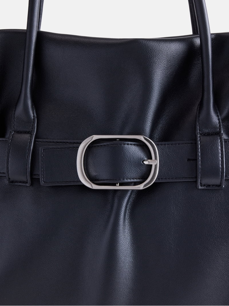 Scoop Women's Faux Leather Buckle Tote Bag, Rich Black | Walmart (US)