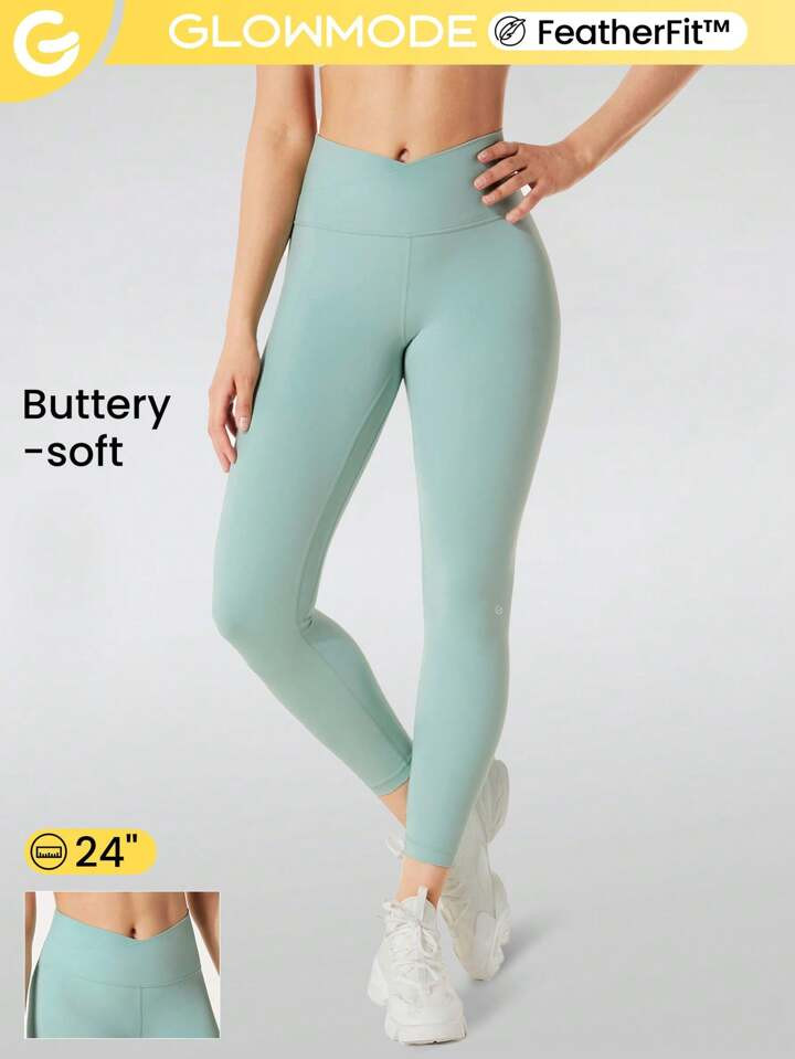 GLOWMODE 24" FeatherFit™ Crossover Yoga Leggings Buttery Soft High Stretch Crossover Waist Spo... | SHEIN
