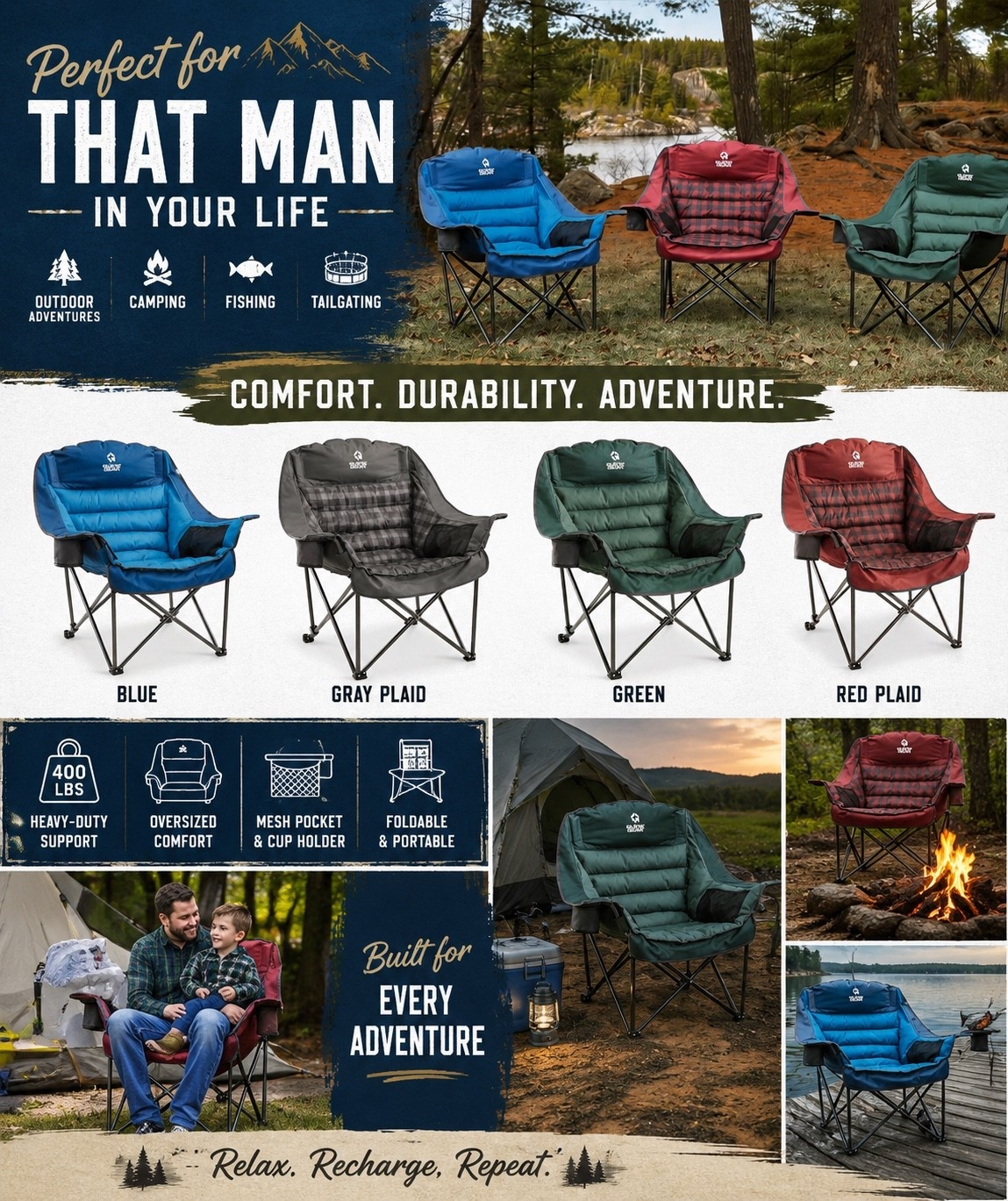 🚨 FLASH SALE ALERT — 50% OFF 🚨

Looking for the perfect Father’s Day gift? These oversized camping chairs are built for comfort, durability, and every outdoor adventure 🌲🔥

✔️ 400 lb capacity
✔️ Extra padded comfort
✔️ Foldable + portable
✔️ Perfect for camping, tailgates, fishing & backyard hangs

Dad-approved comfort at HALF OFF won’t last long 👏 Grab your favorite color before they’re gone!

#FathersDayGift #CampingEssentials #OutdoorLiving #FlashSale #GiftIdeasForHim #CampingChair #BackyardVibes #MensGiftId

#LTKMens #LTKSaleAlert #LTKSeasonal