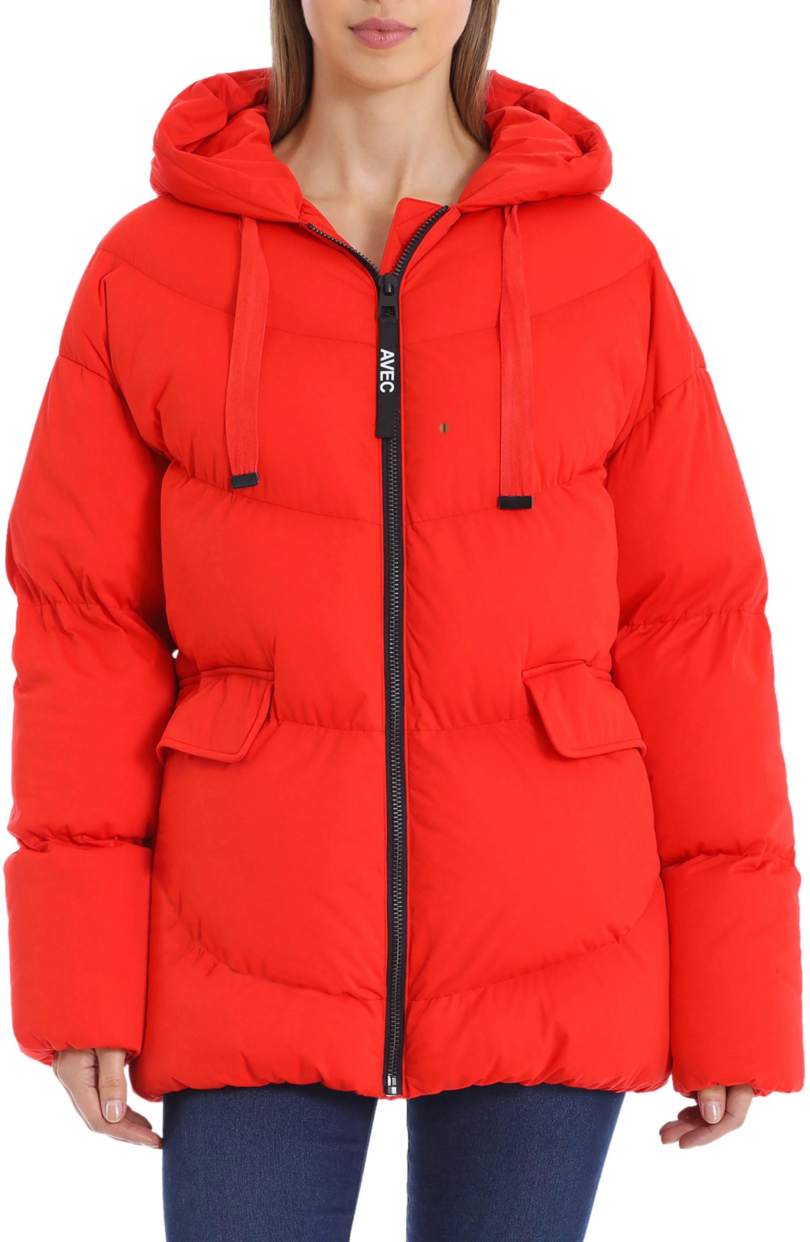 Women's Avec Les Filles Water Resistant Hooded Cozy Duvet Puffer Jacket, Size XX-Small - Red | Nordstrom