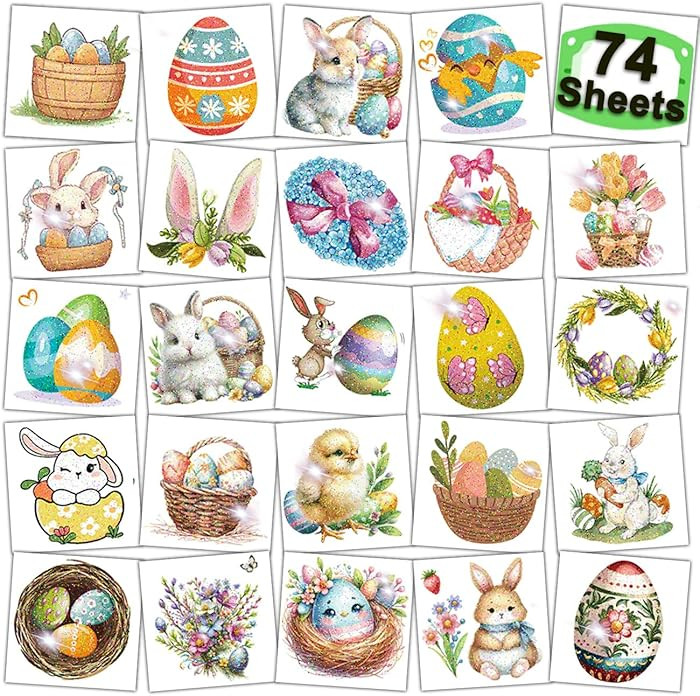 Glitter Easter Temporary Tattoos for Kids Easter Basket Stuffers - 74 Individually Sheets Glitter... | Amazon (US)