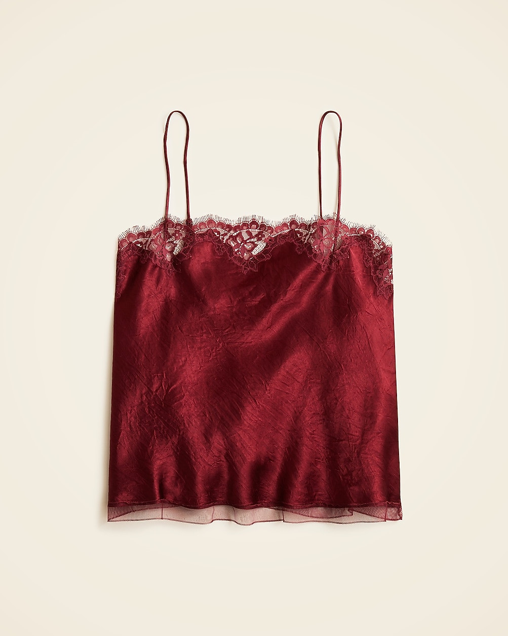 Lace-trim camisole top in textured satin | J. Crew US