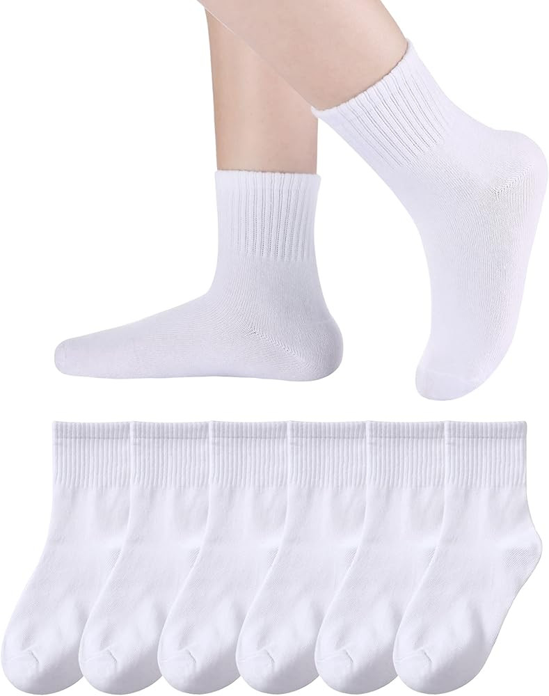 Kids Athletic Crew Socks Boys Girls Cotton School Uniform Casual Basic Socks 6 Pairs | Amazon (US)