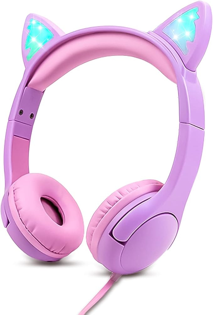 Kids Headphones, Safe 85db Volume Control Light Up Cat Ear Headphones for iPad Fire Tablet Kindle... | Amazon (US)