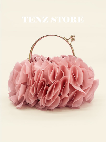 Women Elegant Floral Pleated Satin Evening Clutch Party Bag Purse Handbag– Chic Chiffon Petal H... | SHEIN