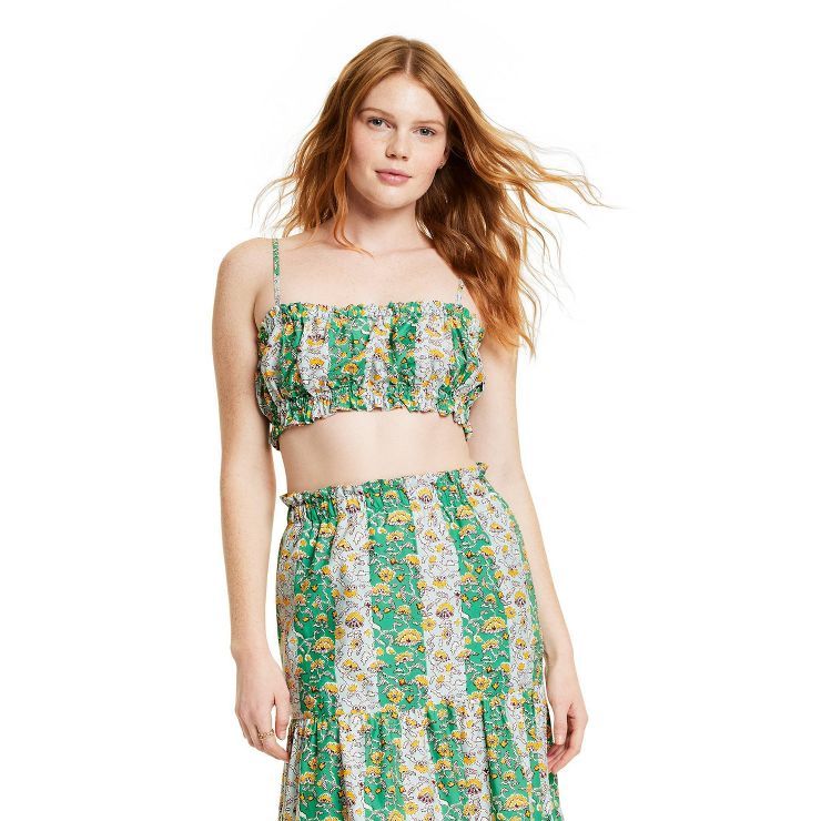 Women's Mixed Whimsical Floral & Stripe Print Shirred Crop Tank Top - RHODE x Target  Green/Blue/... | Target