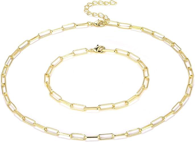 BOUTIQUELOVIN 14K Gold Plated Dainty Paperclip Link Chain Necklace for Women Girls | Amazon (US)