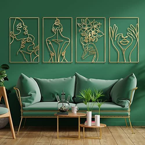 Blueyets 4 Pack Wall Decor, Large Real Metal Minimalist Wall Art, Modern Abstract Female Body Flo... | Amazon (US)