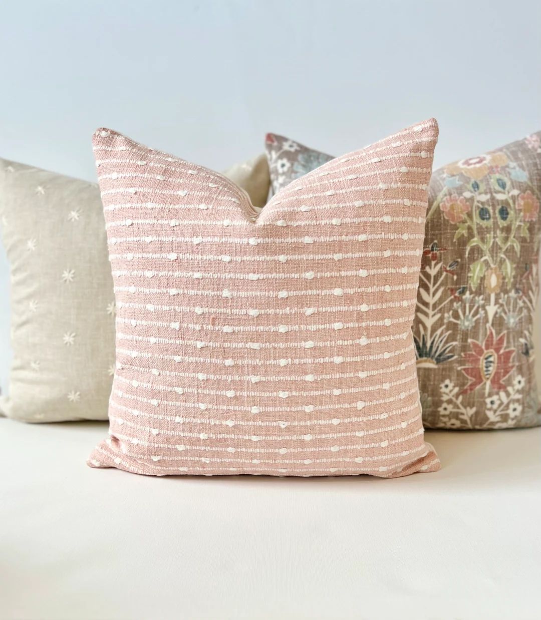 Blush pink woven dot stripe decorative pillow cover | Etsy (US)