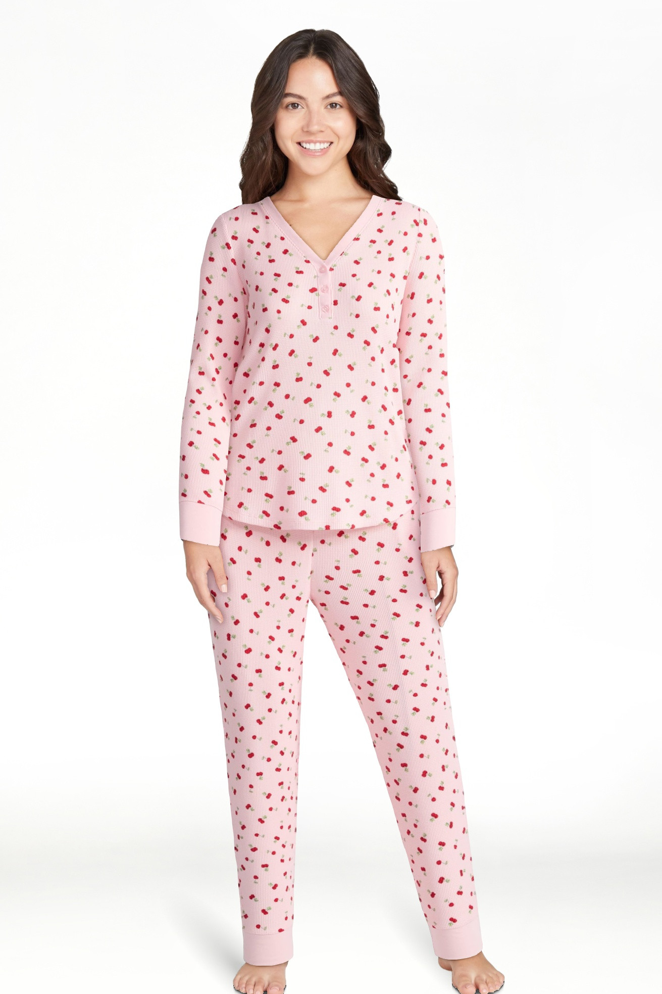Joyspun Women's Waffle Knit Henley Sleep Top, Joggers and Socks Pajama Set, 3-Piece, Sizes XS-3X | Walmart (US)