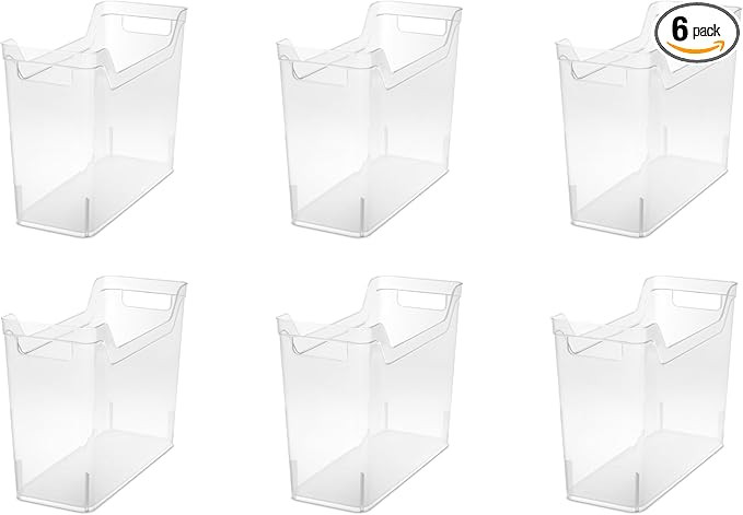 Sterilite Narrow Shelf Bin with Handles, Plastic Storage Container for Organizing Shelving, Close... | Amazon (US)