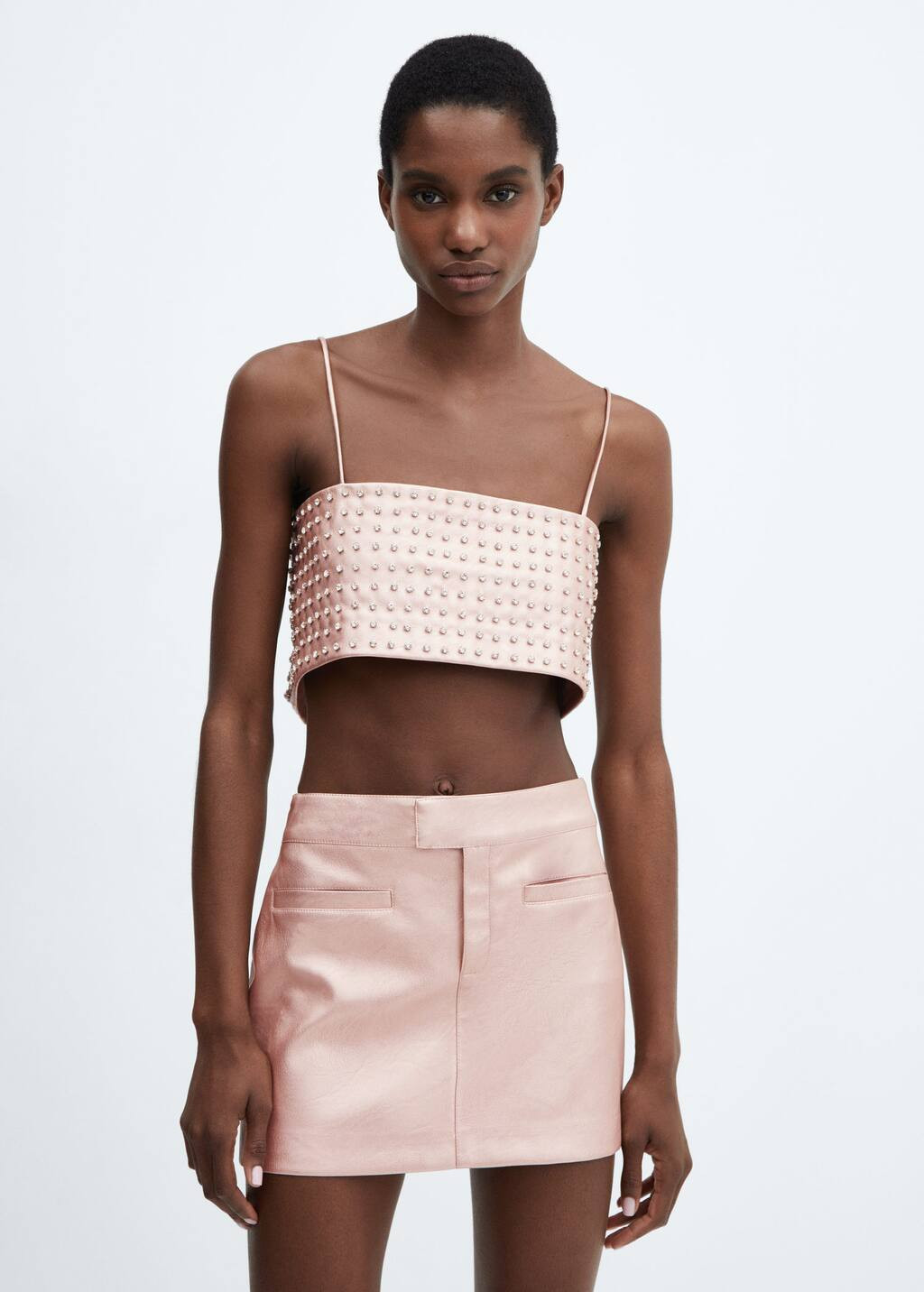 Metallic leather-effect mini-skirt -  Women | Mango USA | MANGO (US)