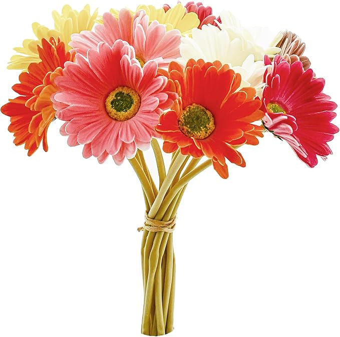 Mandy's 12pcs Multiclor Fake Flowers Artificial Gerbera Daisies Silk Fall Flowers 15" for Mother'... | Amazon (US)